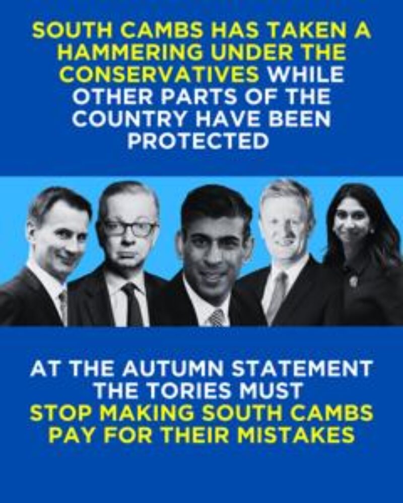 Rishi Sunak and his Tory cabinet ministers with an explanation of the damage they have done to S Cambs