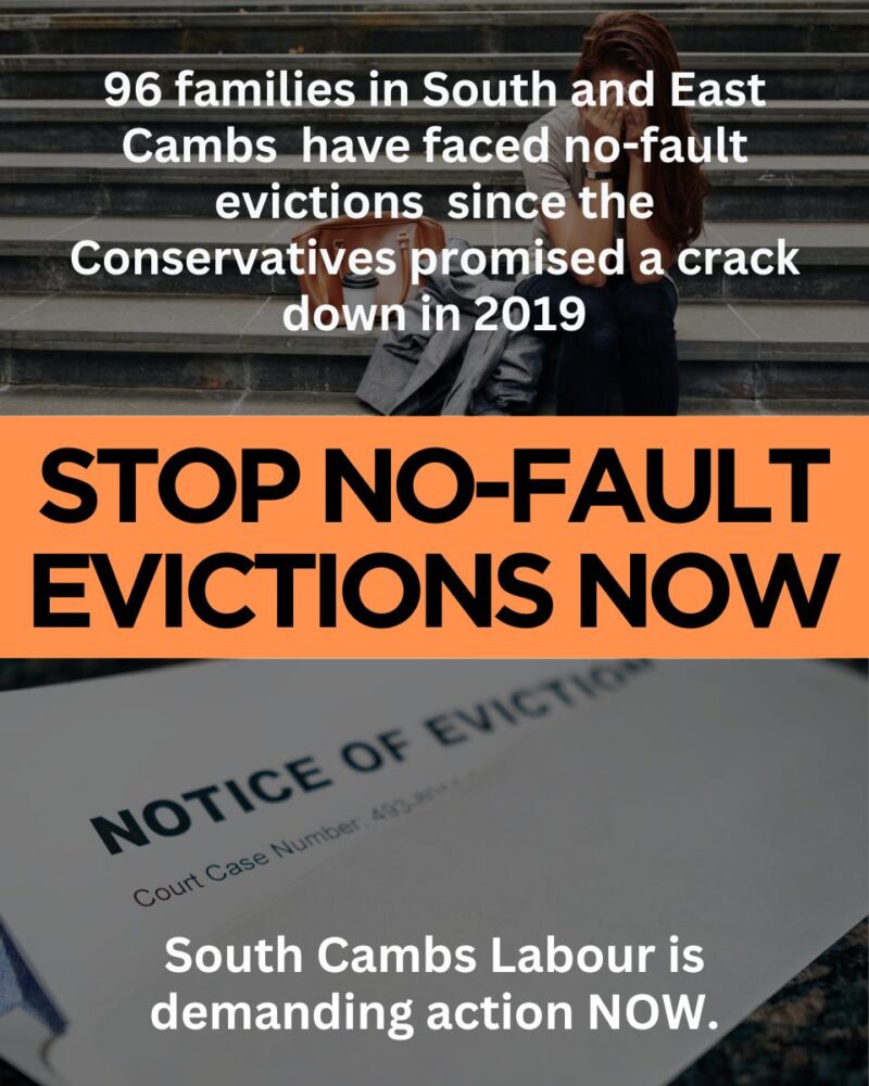 Image of no-fault eviction notice with graphic calling to stop no-fault evictions now